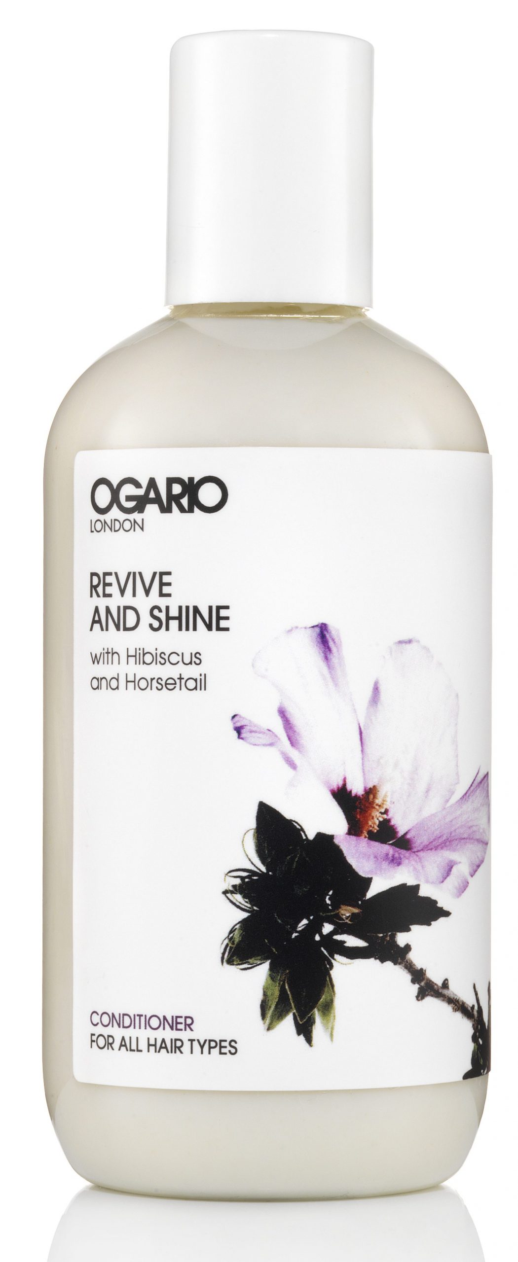 bottle of ogario revive and shine conditioner on white background