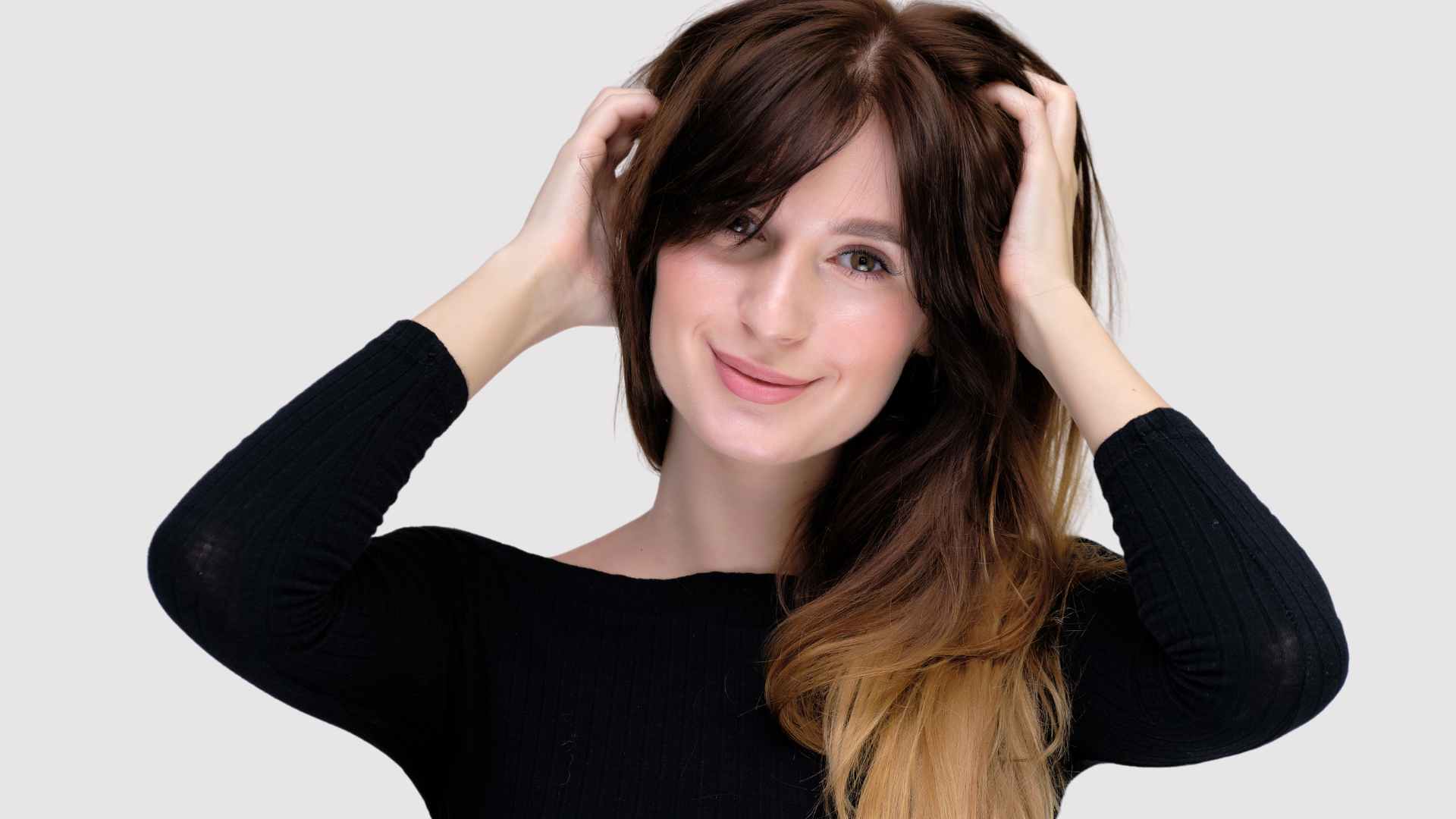 Frizzy Hair: Female with long dark frizz free hair